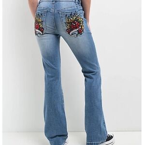 Ninth Hall Alyssia Rose Rhinestone Blue Wash Bootcut Jeans